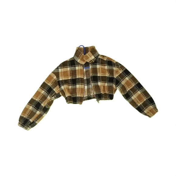 Plaid Teddy Jacket (Brown) - Picture 1 of 4